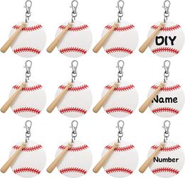 Bag Parts DIY Acrylic White Yellow Baseball Printing Wooden Stick Key Chain