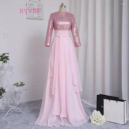 Party Dresses Muslim Evening A-line Half Sleeves Pink Chiffon Squins Islamic Dubai Abaya Kaftan Long Gown Prom Dress