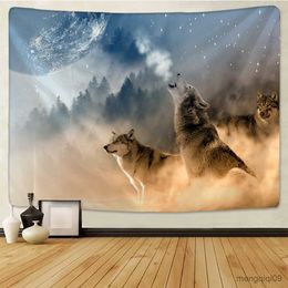 Tapestries Animals Wolf Tapestry Background Wall Hanging Tribal Animal Sheets Home Decor Beach Mat Hand Wash Woven Printed R230704