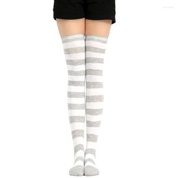 Women Socks JK Woman Cosplay Stockings Grey White Strips Lolita Long Over Knee Thigh High Compression