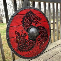 Trackers Wooden Shield Hand Painted Viking Medieval Round Weapons Cosplay Retro Home Wall Decoration Farmhouse Wall Hanging Ornament