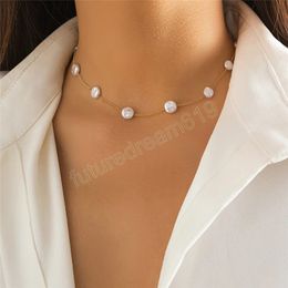 Minimalism Elegant Baroque Pearl Clavicle Chain Neckalce for Women Wed Bridal Goth Thin Link Choker Girlfriends Y2K Jewelry Gift