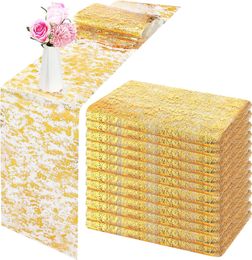 Table Runner 10 Pack Glitter Metallic Foil Mesh Table Runner Golden Wedding Table Decoration Christmas Decoration Table Runners 230703