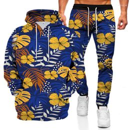 Men's Tracksuits 2023 Black Cool Hooded Sweatshirt Pants 2 Pieces Digital Printing 3D Pattern Hoodie Pullover Sportswear Hoodies Suits