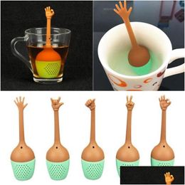 Coffee Tea Tools Sile Hand Gesture Infuser Reusable Thumb Ok Yeah Palm Love You Style Herbal Spice Drop Delivery Home Garden Kitch Dh4Lb