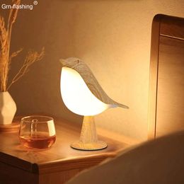 Decorative Objects Figurines 3 Colors Bedside Lamp Creative Touch Switch Wooden Bird Night Lights Dimming Brightness Bedroom Table Reading Lamp Decor Home 230703