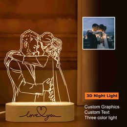 Lights Personalized Custom Picture Photo Lamp Text Customized Valentine's Day Wedding Anniversary Birthday 3D Night Light Gifts HKD230704