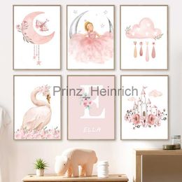 Wallpapers Pink Girls Castle Swan Sun Flower Nursery Wall Art Canvas Painting Nordic Posters And Prints Wall Pictures Baby Room Home Decor J230704