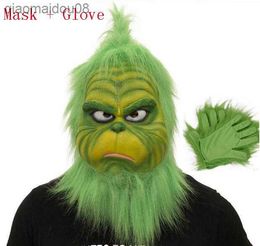 Cute How Christmas Green Haired Cosplay Mask Latex Halloween XMAS Full Head Latex Mask Cosplay Costume Mask Props L230704