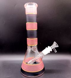 Thick Beaker Bong Glass Water Hookahs Wholesale Colourful Stripe Water Smoking Pipe Bongs with Downstem