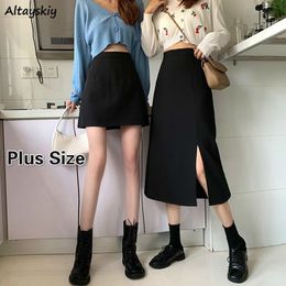 Skirts Black Skirt Midcalf College Aline High Waist Korean Style Allmatch Friends Streetwear Chic Female Bottom 230703