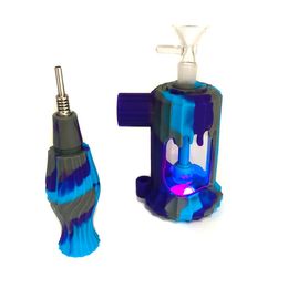 2IN1 Colourful Silicone Bubbler Bong Pipes Kit Oil Rigs Nails Tip Straw Philtre Handpipes Portable Glass Herb Tobacco Handle Bowl Waterpipe Hookah Smoking Holder DHL