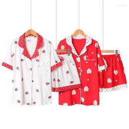 Women's Sleepwear Summer Cotton Short Sleeve Girl Pyjama Set Loungewear Women Lovely Strawberry Cartoon Korean Pijama Mujer Shorts Pyjamas