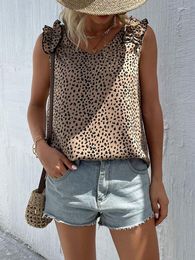 Women's Blouses Chiffon Blouse Sleeveless V-neck 2023 Summer Khaki Fashion Leopard Stripe Top