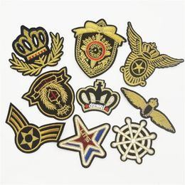 90pcs New Gold thread Embroidered Cloth Iron On Patch Sew Motif Applique Badge238N