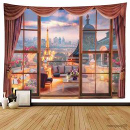 Tapestries SepYue Window Wall Tapestry Wall Hanging Room Decoration Home Decor Bedroom Night View Curtain Background Blanket Valance R230705