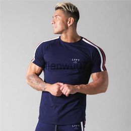 Men's T-Shirts Side Stripes Gym Running Men's Summer Short Sleeve Sports Style Fashion Tshirt Bodybuilding Fitness Cotton Tshirt Men's Shirt J230705