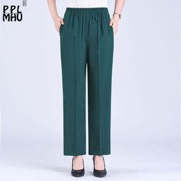 Women's Pants Oversize 4xl Mother Classical Elastic High Waist Summer Straight Pantalones Women Thin Solid Colour Casual Baggy Capris