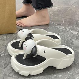 Slippers 2023 Thick Soled Flip-flops For Women Cute Cartoon Dog Summer DIY Wear On The Beach Increase Height Anti-skid Sandals