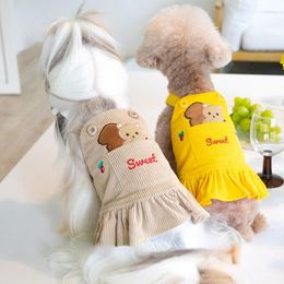 Dog Apparel Ins Winter Embroidered Velvet Strap Skirt Pet Clothes Cat And Clothing Teddy Bear Jacket Thickened Thermal Overalls