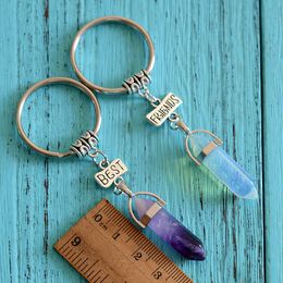 Fashion Crystal Hexagonal Prism Keychain Simple Best Friends Women Men Keyring Accessories