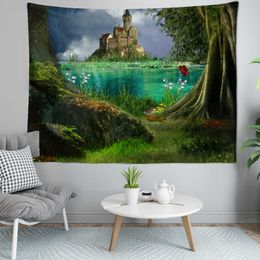 Tapestries Dome Cameras Green Forest Stone Road Tapestry Wall Hanging Landscape Painting Room Tapestries Hippie Decor Living Room Bedroom Bohemian