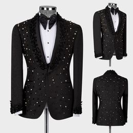 Men's Suits Blazers Luxury Men Suit TailorMade Blue Blazer Tuxedo One Button Jacket Appliques Beaded Slim Fit Wedding Groom Prom Tailored 230705