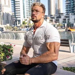 Men's T-Shirts Running Polo Short Sleeve T Shirt Men Fitness Slim Fit Sports Strips Tshirt Fashion Tees Tops Summer Knitted Gym Clothing J230705