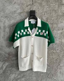 2023 Men's Knitted Short Sleeve Sweater Men's Loose POLO Shirt Casual V-neck T-shirt