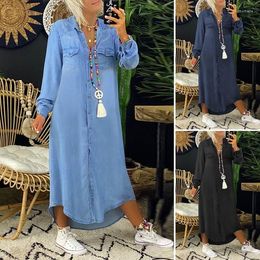 Casual Dresses Denim Dress For Women Spring Summer Lapel Split Loose Long Ladies Jeans Vestidos Female