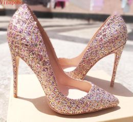 Dress Shoes Vinapobo Women Pumps Extrem Sexy Sequined Cloth High Heels Stiletto Female Wedding Ladies