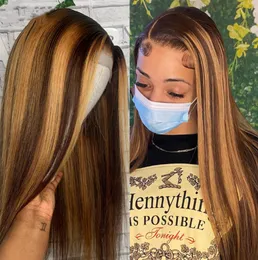 HD Straight Highlight Wig Lace Front Wigs For Women Lace Frontal Wig Pre Plucked Honey Blonde Coloured Human Hair Wigs