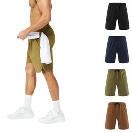 Lu Quick Dried Sports Shorts Men's Casual Pants Running Loose Breathable Drawstring 5/4 Fitness Pants Large XXXL Middle pants Invisible pocket