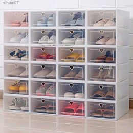 6PCS Flip Shoes Box Thickened Transparent Drawer Case Plastic Shoe Boxes Stackable Box Shoe Organiser Shoebox storage Shoe rack L230705