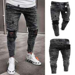 EBAIHUI Mens Ripped Skinny Straight Jeans Elastic Denim Biker Jeans Long Stylish Pants Slim Fit Blue Jean Whole L638256r