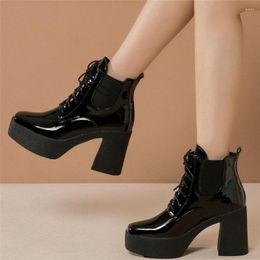 Dress Shoes Lace Up Mary Jane Women Genuine Leather Chunky High Heels Pumps Female Square Toe Ankle Boots Casual