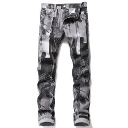 Men's Pants arrive men's slim stretch Grey pants high quality full print street fashion pants light luxury stylish sexy casual jeans men 230704