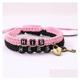 Charm Bracelets 2Pcs/Lot Hers And His Letter Lovers For Women Men Vintage Key Lock Braided Rope Bangle Fashion Couple Drop Delivery J Dhatp