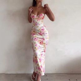 Casual Dresses Evening Party Sleeveless Maxi Dress 2023 Women Y2k High Waist Floral Print Bandage Summer Vestidos Bodycon Sexy