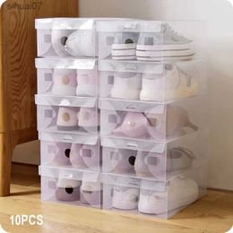 10pcs Transparent Clear Plastic Shoe Box Storage Shoe Boxes Foldable Shoes Case Holder Transparent Shoes Organiser Cases Boxes L230705