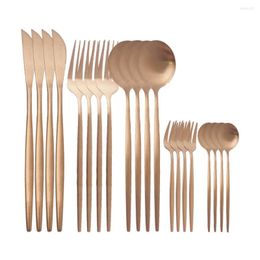 Dinnerware Sets 20Pcs Rose Gold Cutlery Set Knife Cake Fork Coffee Spoon Stainless Steel Tableware Western Kitchen Silverware