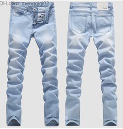 Men's Jeans HOT 2016 Outdoor Cowboy Bleaching Washed Feet Casual Boom Elastic Male Pencil Pants Denim Boys Hip Hop Light Blue Biker Jeans Z230711