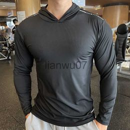 Men's T-Shirts Gym Men T Shirt Casual Long Sleeve Slim Tops Tees Elastic Tshirt Sports Fitness Thin Comfort Breathable Quick Dry Hooded J230705