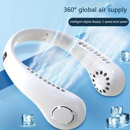 1PC 5-speed Portable Hanging Neck Fan With Display Screen, Foldable Summer Air Cooling Fan, USB Rechargeable Bladeless Silent Neck Fan, Summer Essential