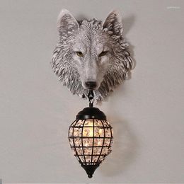 Wall Lamps Vintage Resin Wolf Crystal Sconce Light Fixtures For Living Room Bedroom Lights Loft Industrial Lamp Home Decor