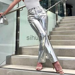 Women's Pants Capris Women's Fashion Slim Sliver Cargo Pants 2022 Bodycon High Waist Straight Trousers Streetwear Vintage Reflective Female Clothes J230705