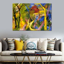 Contemporary Abstract Painting on Canvas Cheerful Forms Franz Marc Artwork Vibrant Art for Home Decor