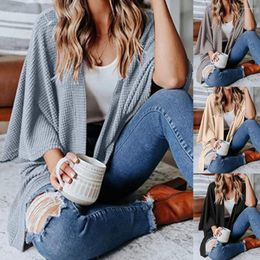 Women's Knits Women Cardigan Fashion 3/4 Sleeve Sweater Casual Coat Solid Colour Open Front Outwear