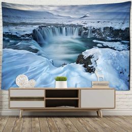 Tapestries Mountain Waterfall Tapestry Wall Hanging Forest Natural Scenery Tapestry Home Decor Polyester Table Cover Forest Night Tapestry