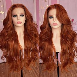 Ginger Synthetic Lace Wigs for Black Women Natural Hairline Synthetic Lace Frontal Wig Heat Resistant Fibre Orange Wigs 230524